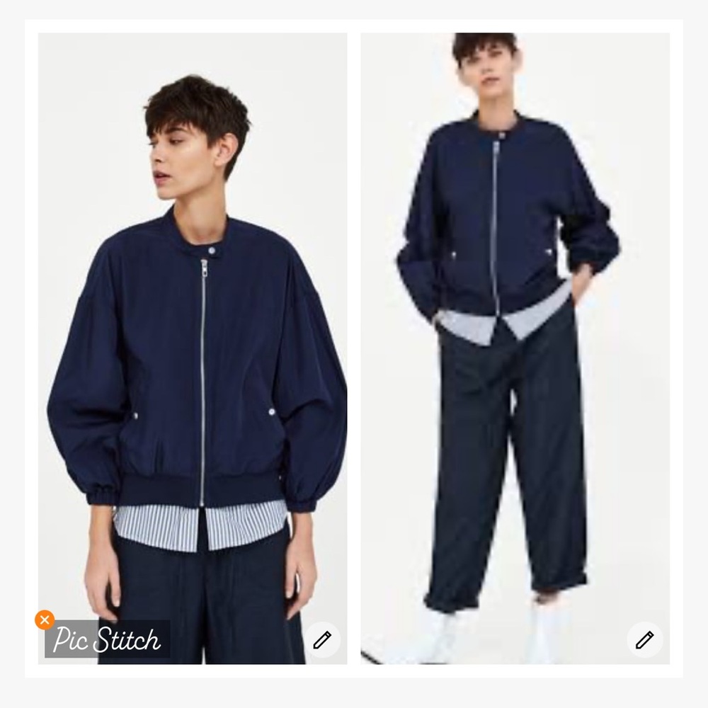 Zara Basic Navy Shirtail Windbreaker Jacket